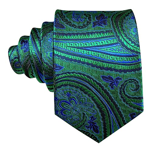 Image of Barry.Wang Men Tie Set Floral Paisley Silk Necktie Pocket Square Cufflinks Formal Wedding Party Business