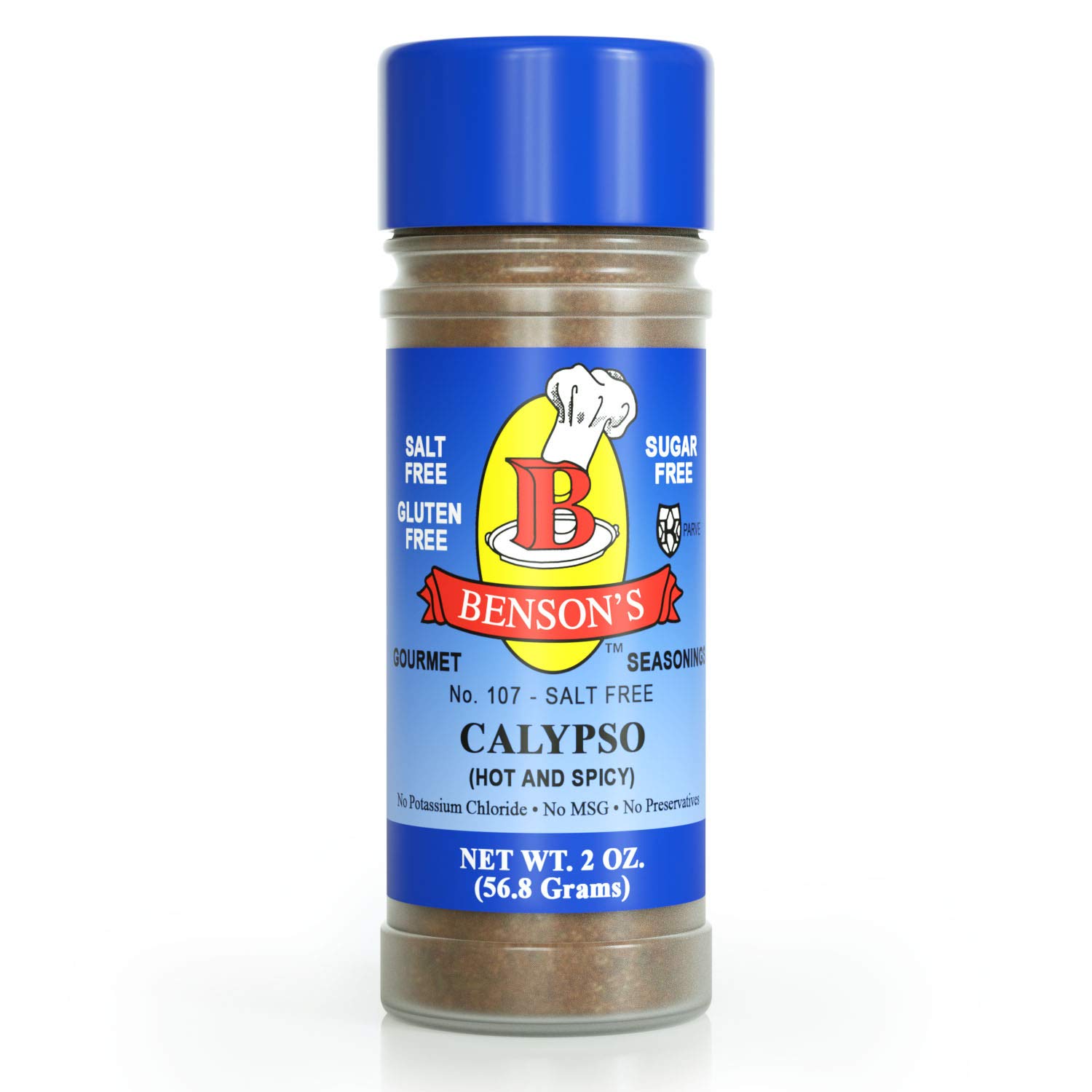 Bensons - Calypso Jamaican/Caribbean Hot and Spicy Seasoning - Salt-Free, Sugar-Free, Gluten-Free, No MSG, No Preservatives, No Potassium Chloride, 17