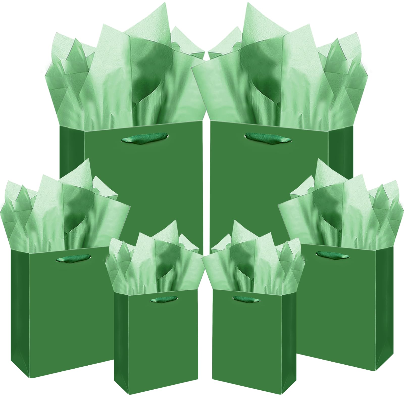 Gcardis dunkelgrüne Geschenktüten mit Seidenpapier in verschiedenen Größen, 10 Stück Geburtstagsgeschenktüten (2 große 13", 4 mittlere 9", 4 kleine 6", Seidenpapier)