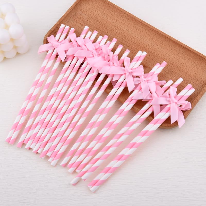 Pitillos de papel rosa con moño para fiesta 20 piezas miniatura 7