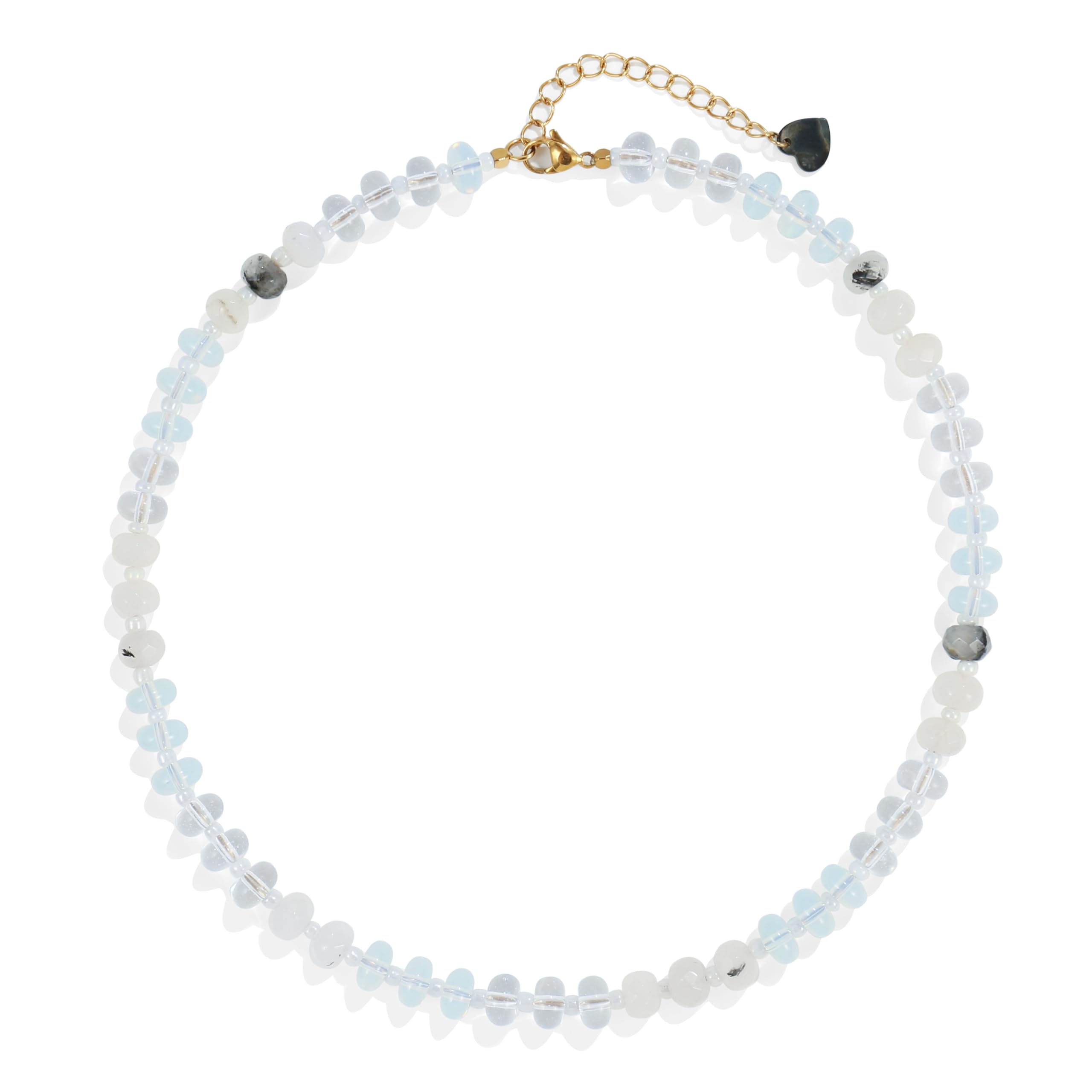 Joya Love Colorful Gemstone Beaded Necklaces For Women Trendy Rainbow Natural Stone Boho Handmade Stainless Steel Waterproof Strand Necklaces Jewelry