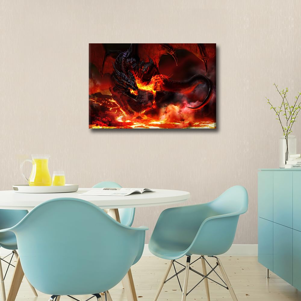 TISHIRON Fire-breathing Dragon Poster Home Decorations for Living Room Dragon Art Fantasy Dragon Paintings Home Decor Canvas Wall Art Modern Artwork Wooden Framed Gallery-Wrapped 24x16in - Image 3