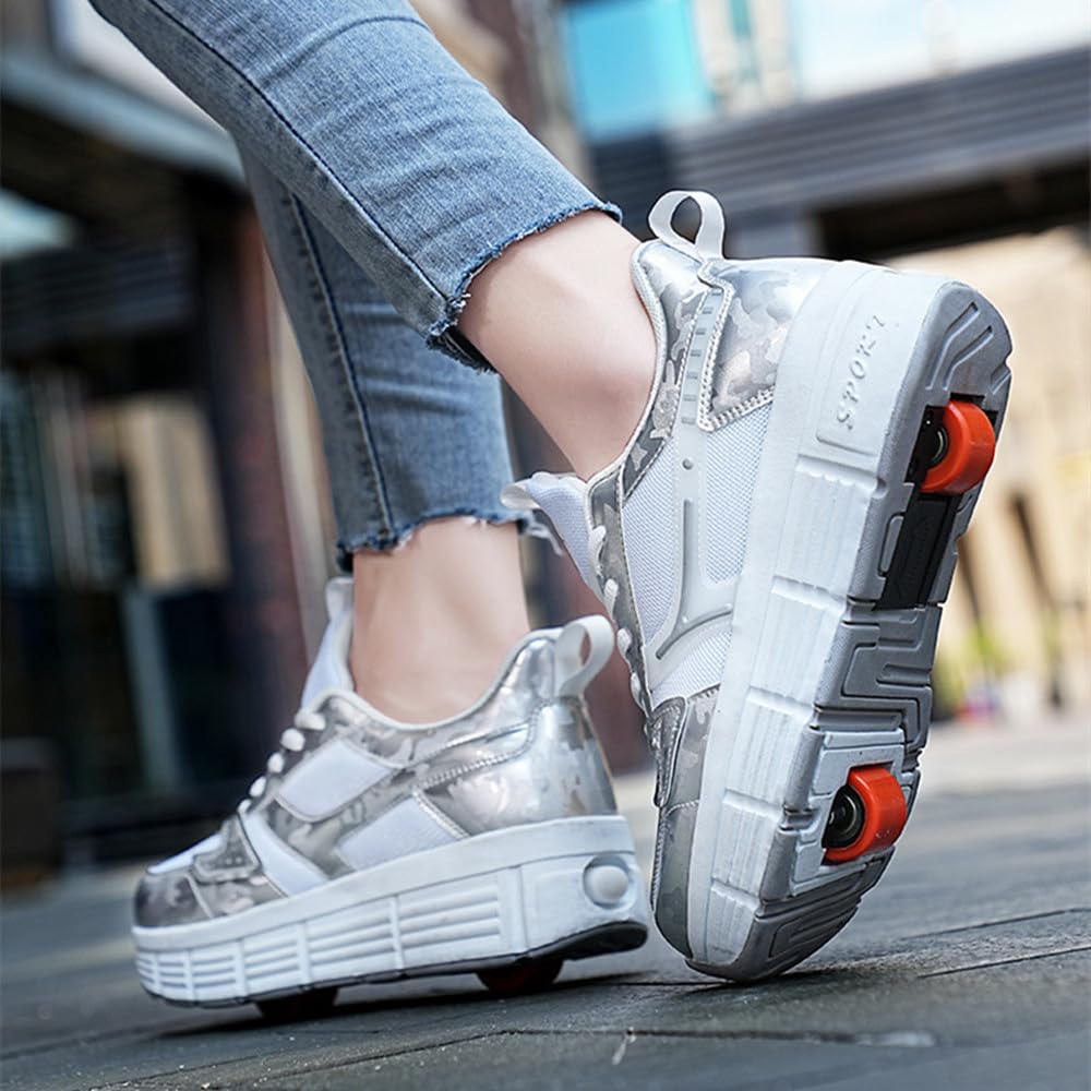 ENEN Chaussure à Roulette Rétractable Garçons Fille, Roller 2 Roues Enfant Adolescents Intérieur Extérieur