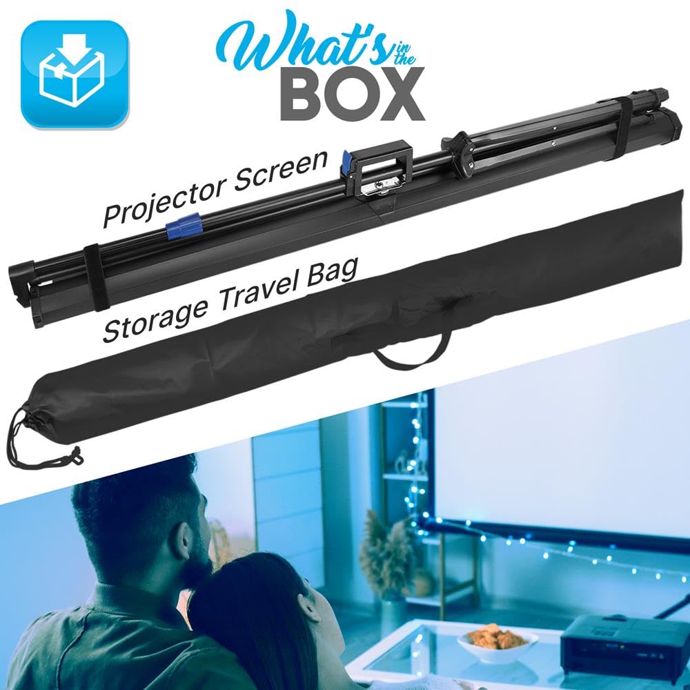 Pyle Telo Proiettore 152 cm con Treppiede, Proiettore HD 16:9, Superficie Opaca per Uso Interno ed Esterno, Perfetto per Casa, Ufficio e Presentazioni