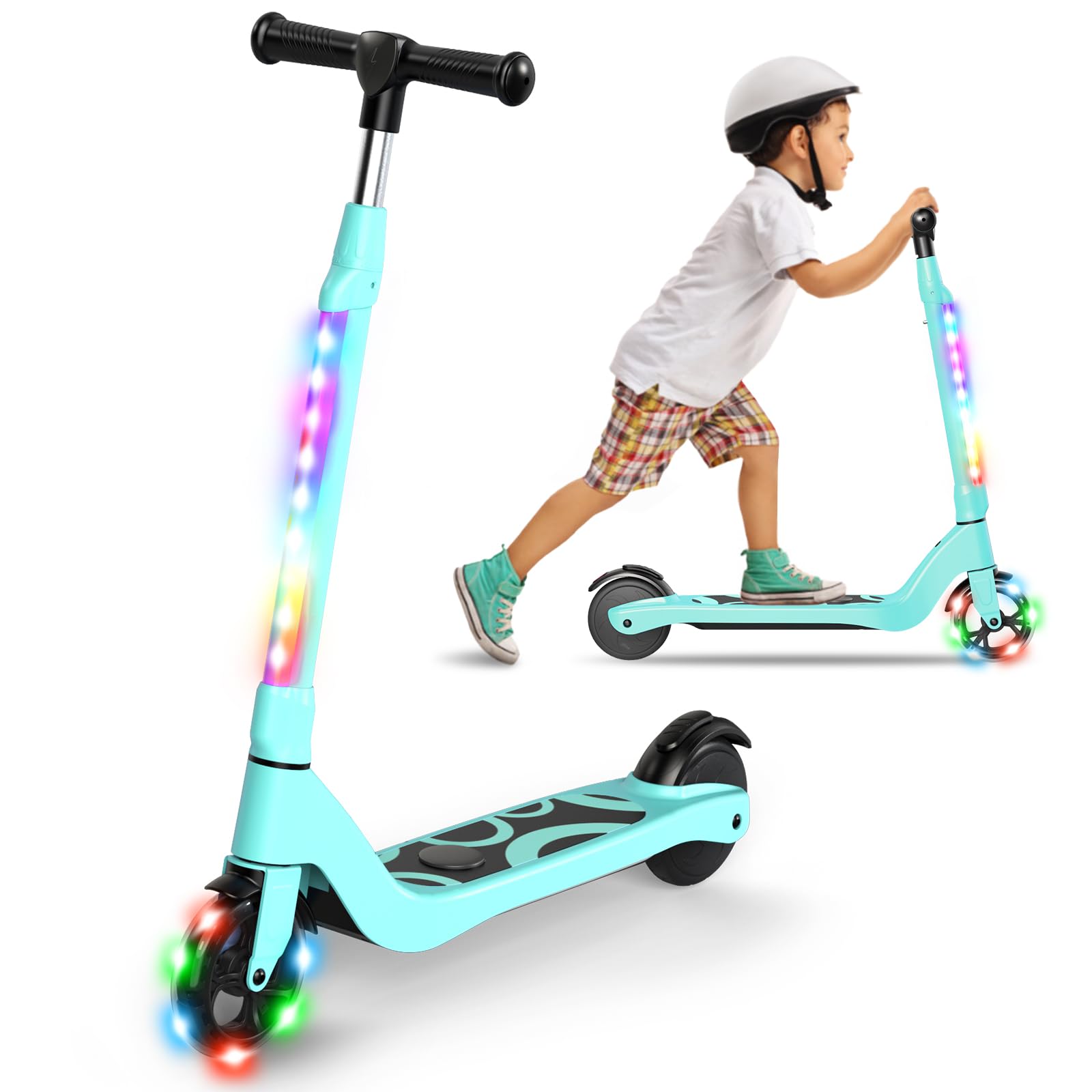 SISIGAD - Patinete eléctrico Infantil de 6 a 8 – 10 – 12 años con luz LED Colorida y 3 Alturas Ajustables, Scooter eléctrico para niños, Carga máxima 70 kg, Velocidad máxima 10 km/h