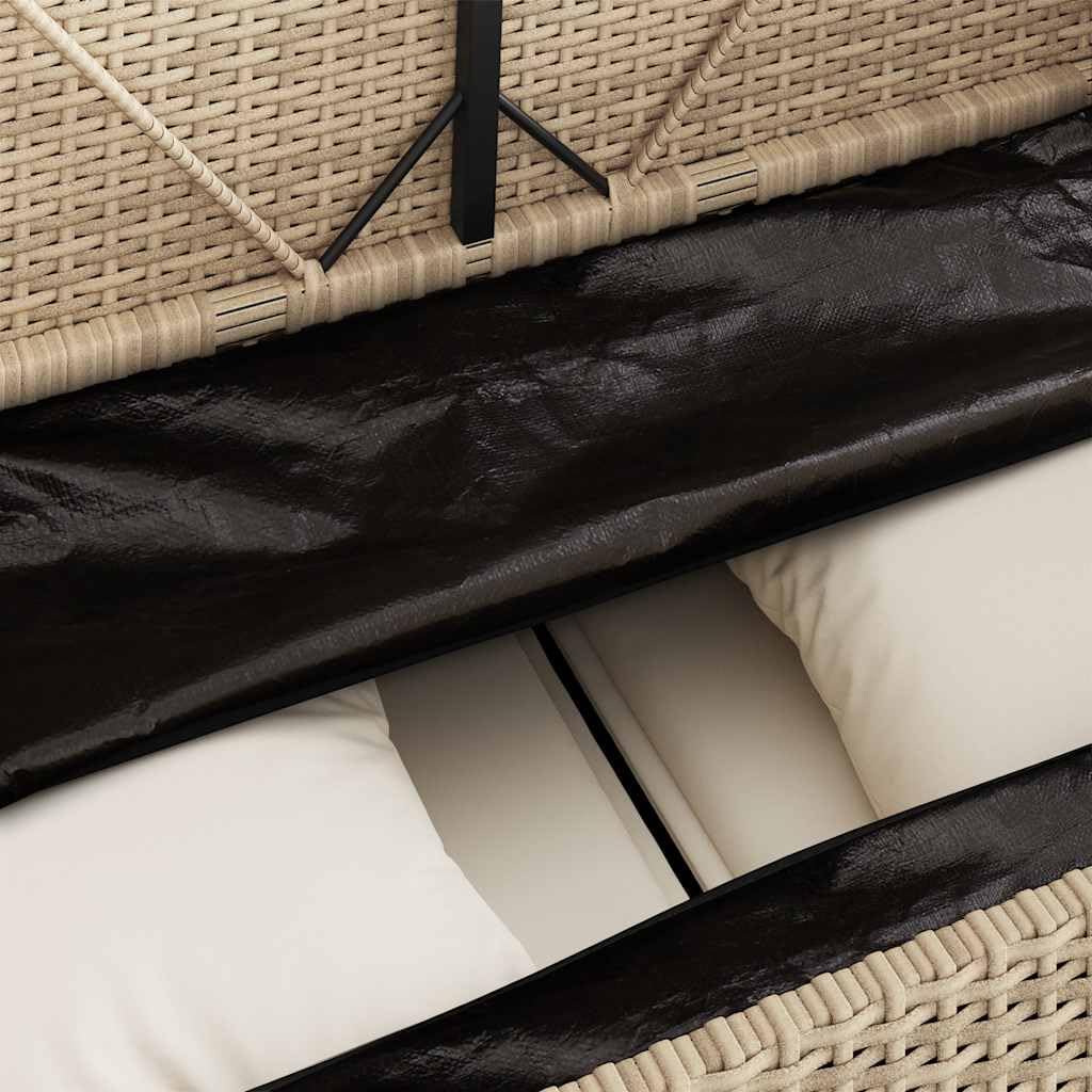 Panca da giardino in polyrattan con contenitore e cuscino, beige, in rattan sintetico, con borsa impermeabile, cuscino imbottito spesso con rivestimento rimovibile, molla a gas