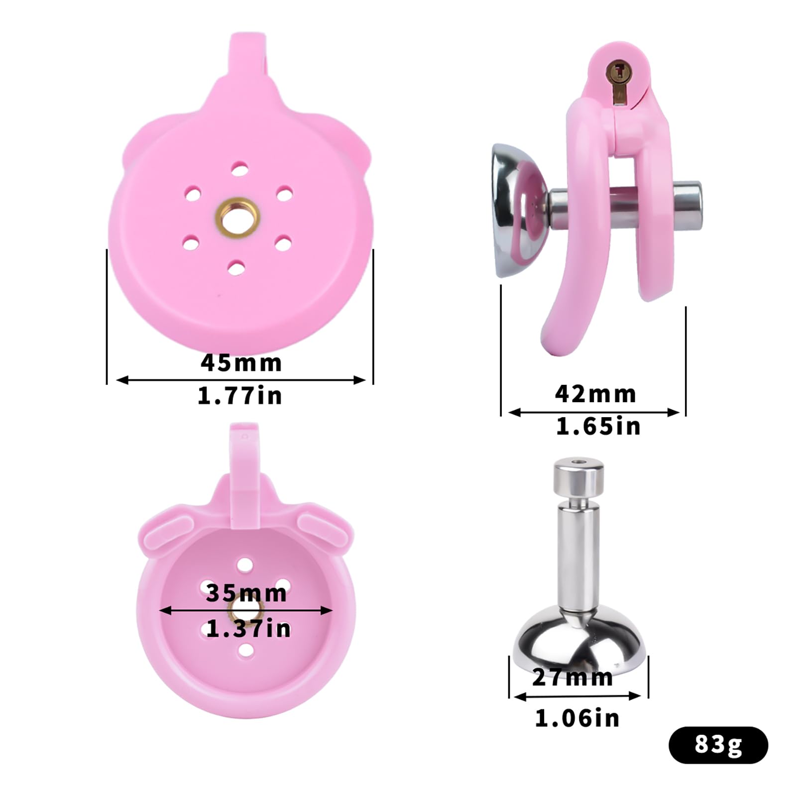 SeLgurFos jaula de castidad para hombre con 4 anillos 40 a 55mm diseño plano con soporte urinario material ABS cinturón de castidad juguetes sexuales (Pink+belt)