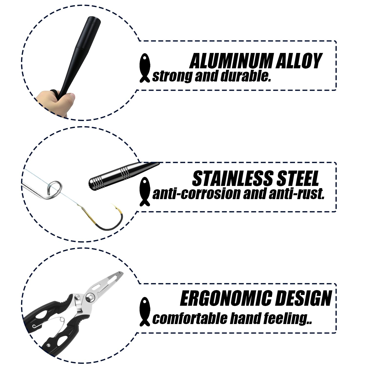 Pesca Accessori Set 3PCS Ammazza Pesci in Alluminio Bastone per Pescare Mazza da Pesca in Alluminio Slamatore Pesca Fishing Tool Set