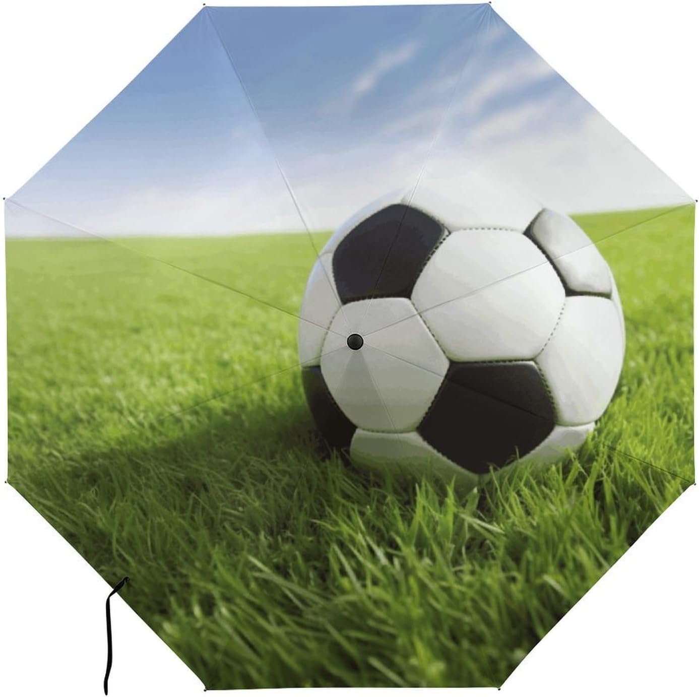 Soccer Ball On Grassy Umbrella Extra Large Folding, Travel Umbrella Windproof, Compact, Golf Umbrella With Unique Patterns, Fashionable And Beautiful for Men And Women.