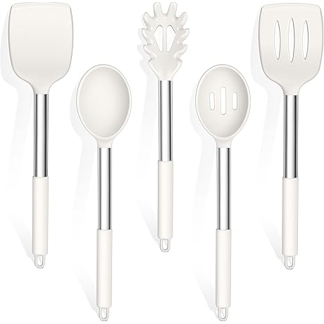 TeamFar Silicone Cooking Utensils Set of 5 in White