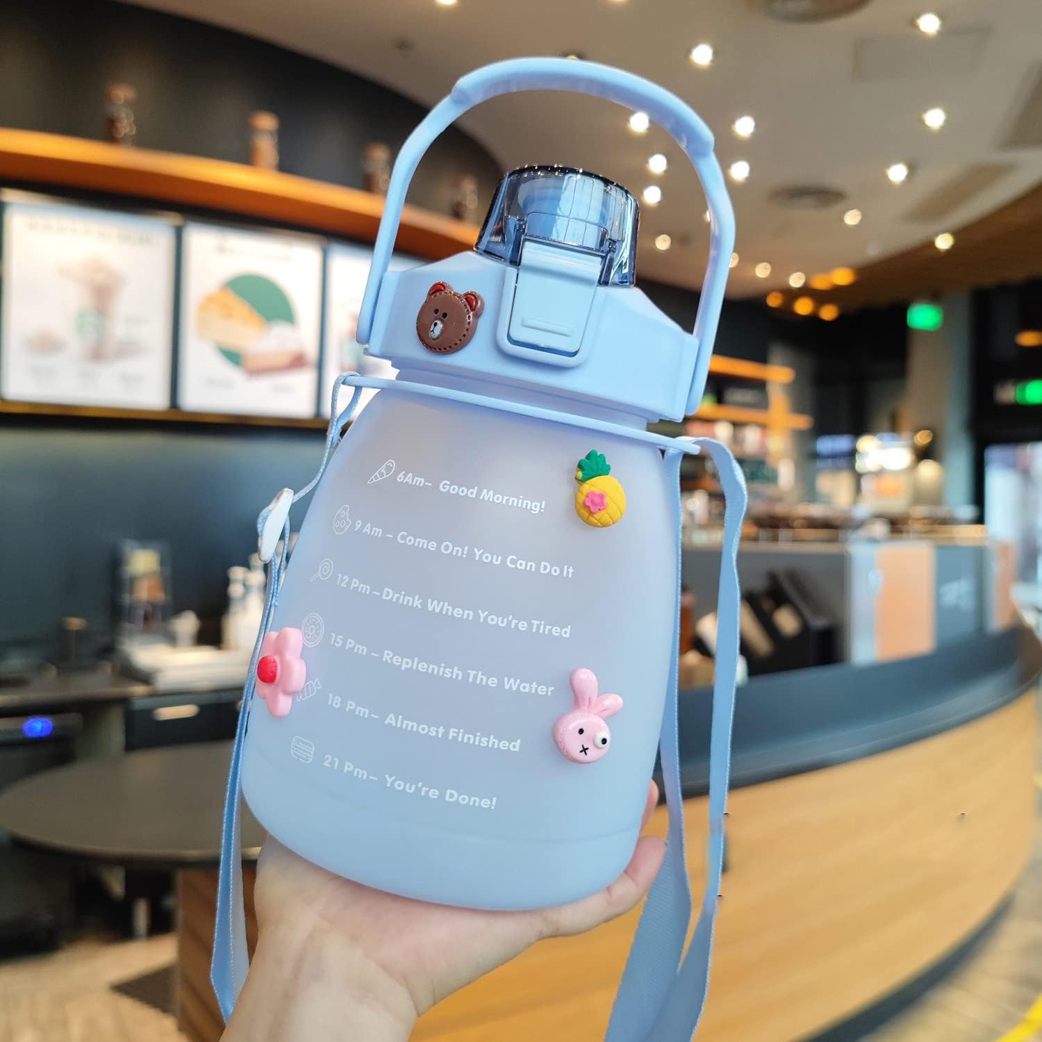 NCDUANSAN Kawaii water bottle large capacity water bottle portable sports bottle with cute three-dimensional sticker 1300ML(blue,1300ml)
