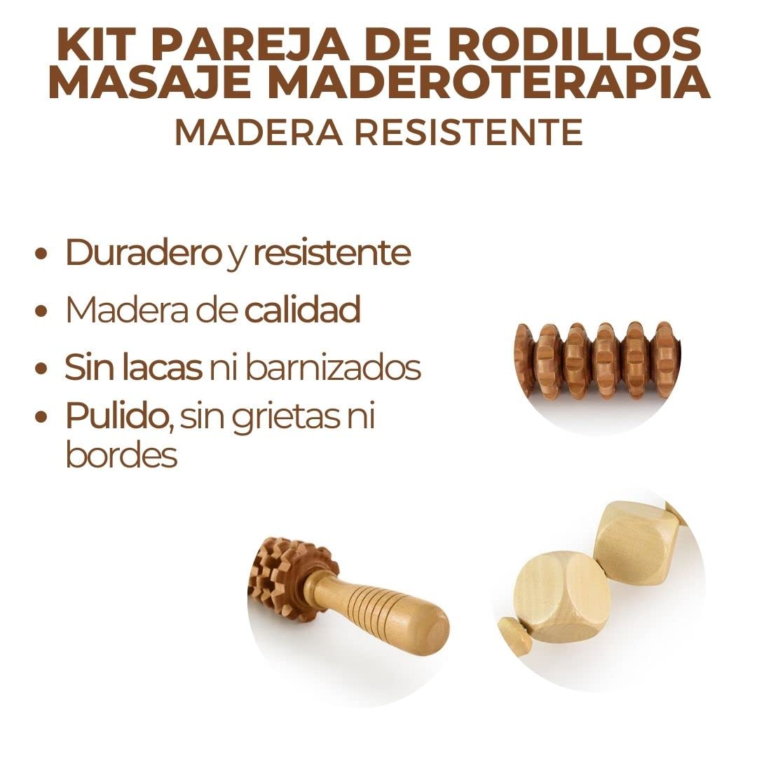 Kit di 2 rulli da massaggio per Wood Therapy | Massaggiatori anticellulite | Maderoterapia Addome | Massaggiatore Legno | Terapia Corpo Legno | Massaggiatore Anti-Cellulite