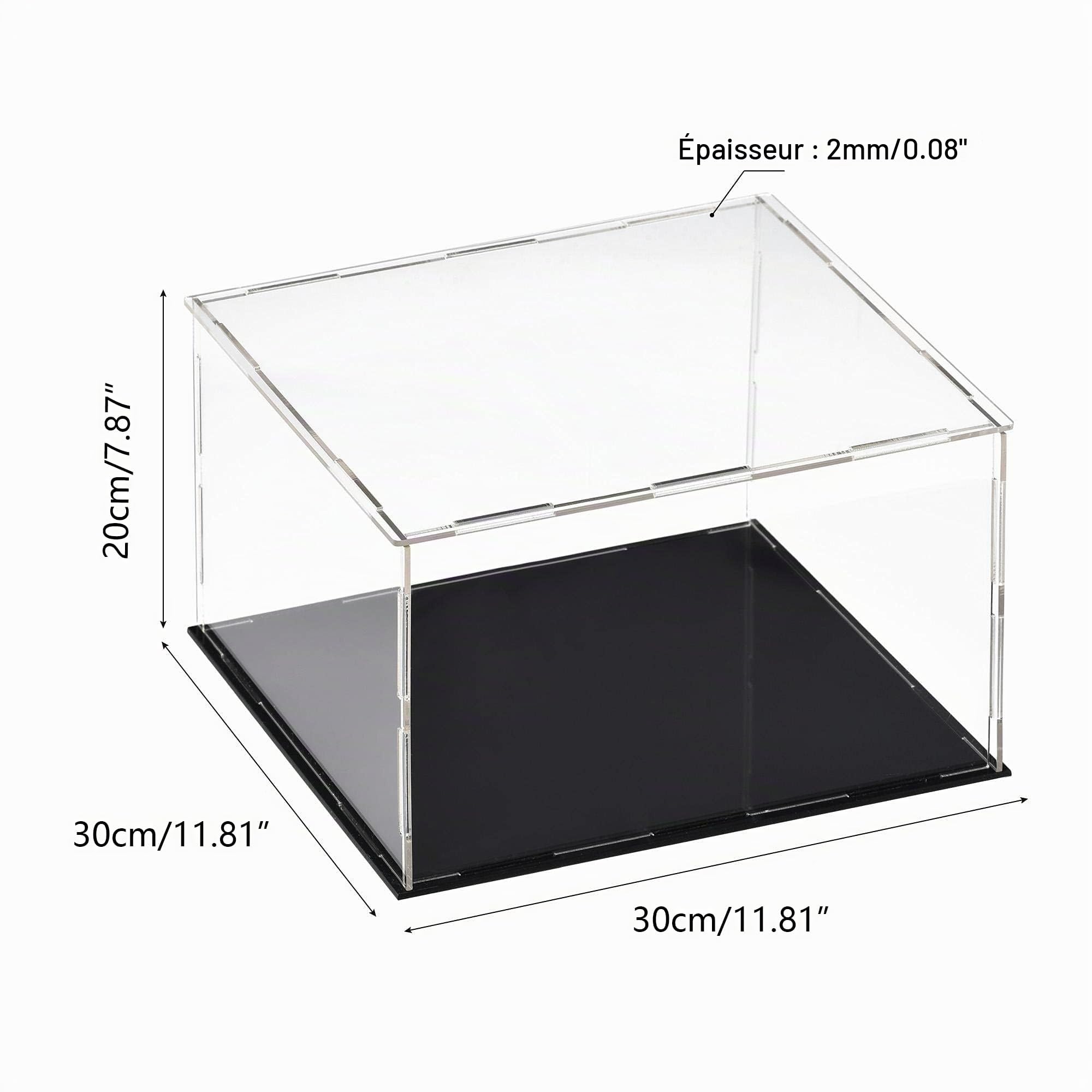 TA-VIGOR Vitrine D'Exposition en Acrylique Clair 30 x 30 x 20cm - Boîte De Présentation À Monter avec Socle Noir - Protection Anti-Poussière pour Figurines, Jouets Et Rangement Domicile Storage