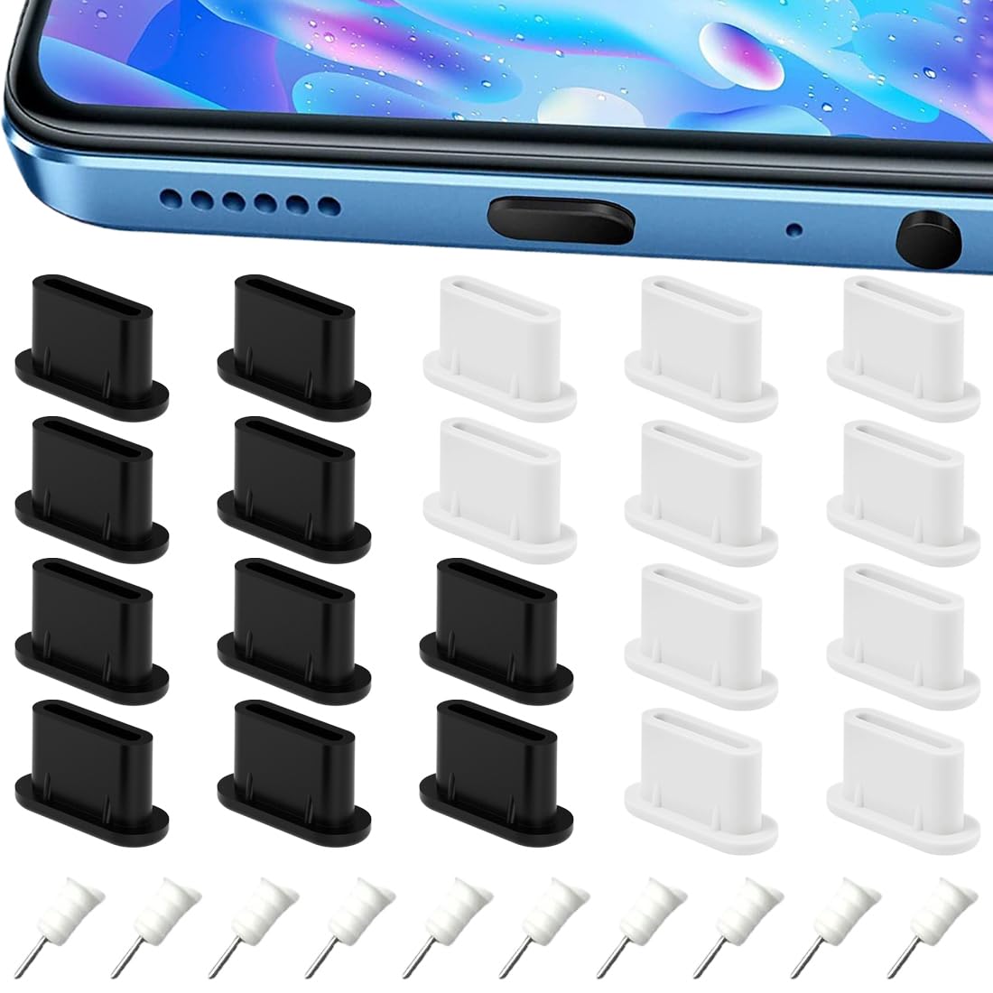 Capuchons Anti-poussière USB-C JEYORZY - 4 Pièces Avec Pendentif Ours - Pour IPhone, Samsung