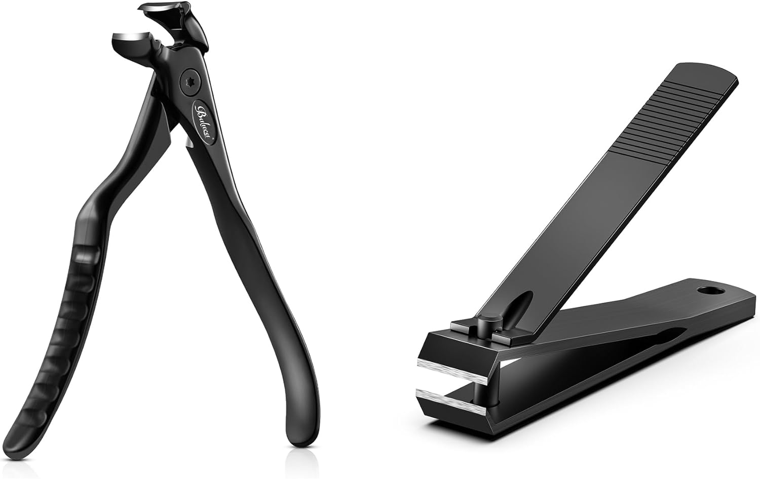 BALUCA Ergonomic Nail Clipper for Seniors - Straight Toenail Clipper for Thick Toenails and Fingernails, Long Handle Nail Clippers with Catcher, Precision Nail Trimmer for Men and Women - Black