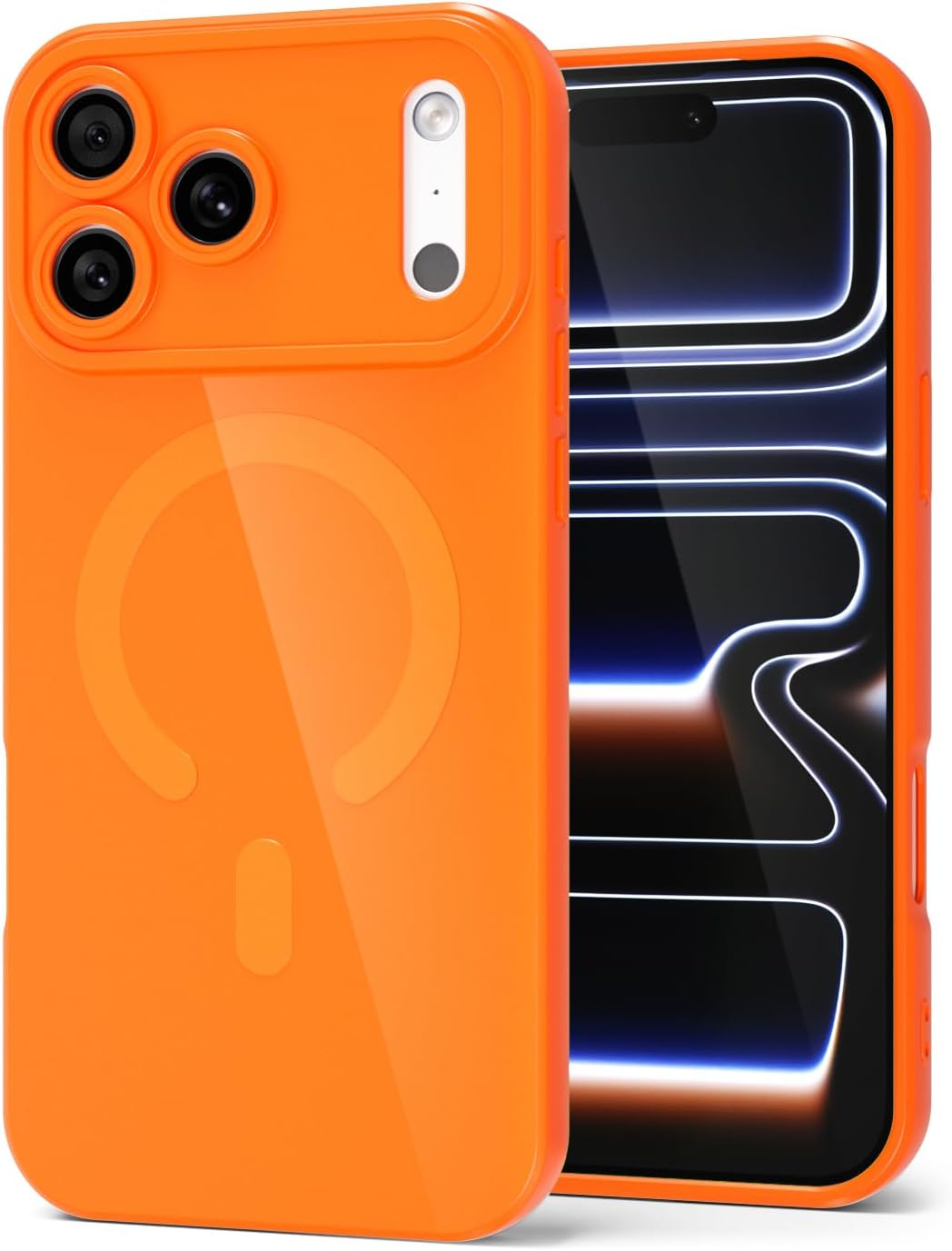 for iPhone 17 Pro Max Phone Case Silicone Magnetic, Compatible with Magsafe Case Cute for Women, Girly Bright Color Glossy Jelly Thin Slim Hard Mag Safe Rubber & Camera Cover, Neon Orange