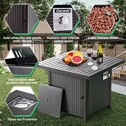 Cecarol Propane Gas Fire Pit Table With Lid And Lava Rock, Auto-Ignition Outdoor Gas Fire Table 50000 Btu With Etl-Certified, Steel Fire Table For Courtyard, Patio, Balcony (32In, Black) #TOP2