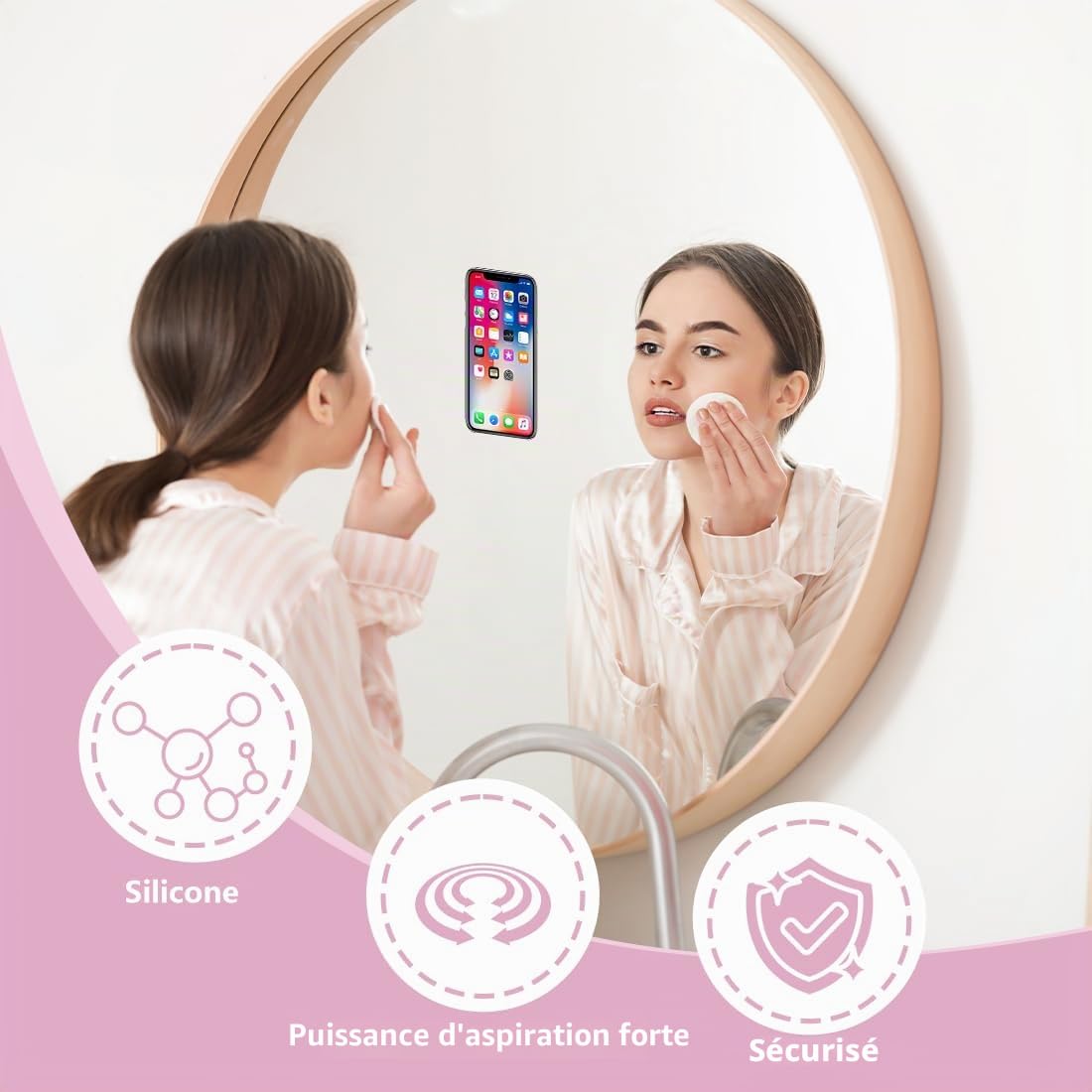 Ventouse Téléphone 2 Pièces En Silicone, Support Mains Libres 8Cm X 5.5Cm Pour Miroir Et Douche