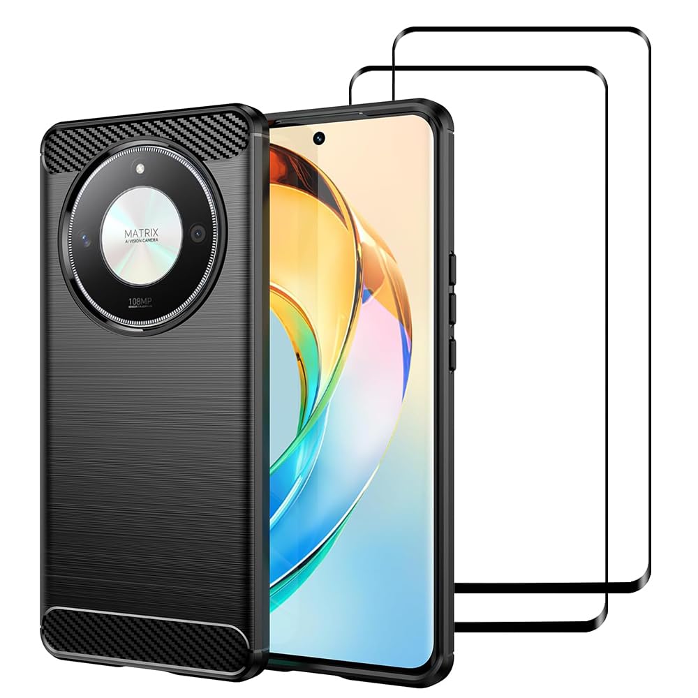 Case for Honor X9a 5G (2 Pcs), with Tempered Glass Screen Protector, Soft Shockproof Ultra Slim Super light Phone Cover (Honor X9a, Black)