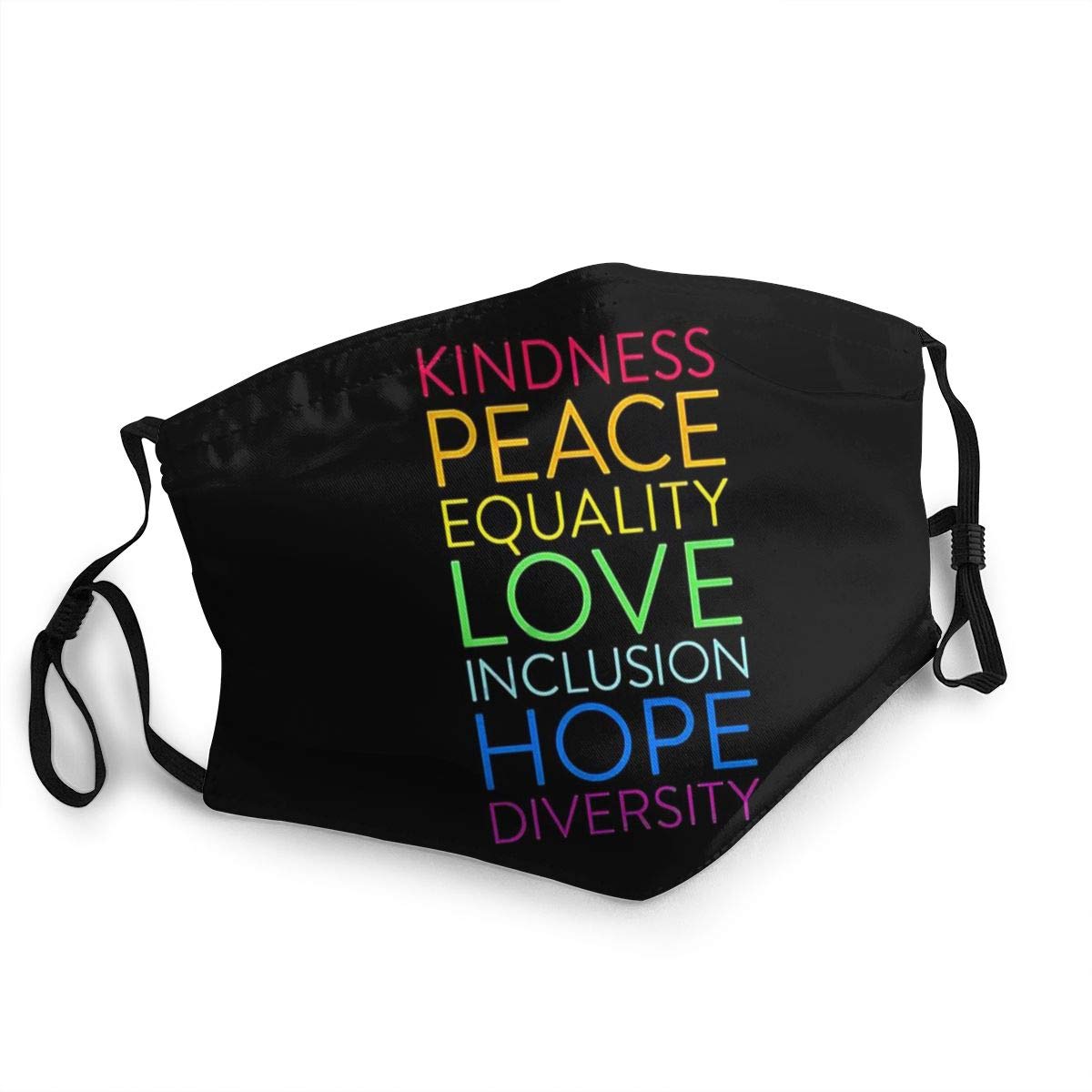 petirmoso Peace Love Hope Equality Inclusion Diversity Social Justice Reusable Mask Washable Cloth Balaclava Outdoor Safety 1 piece black