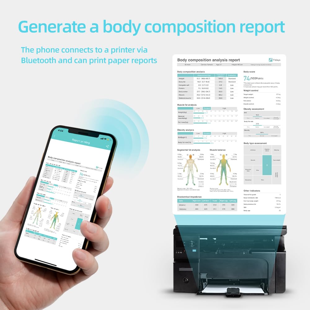 Fitdays Waage für Körpergewicht und Fettanteil, 8 Elektroden, hochpräzise Digitalwaage für BMI 20 Körperzusammensetzung, intelligente Badezimmerwaage mit großem Farbdisplay (FG2305ULB-WHITE)