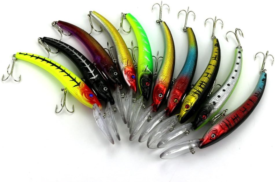 LENPABY 10PCS Swimbait 3D Minnow Deep Diver Lure 15.5CM-16.3G for Saltwater Freshwater Bass Trout Walleye Salmon Musky Fishing