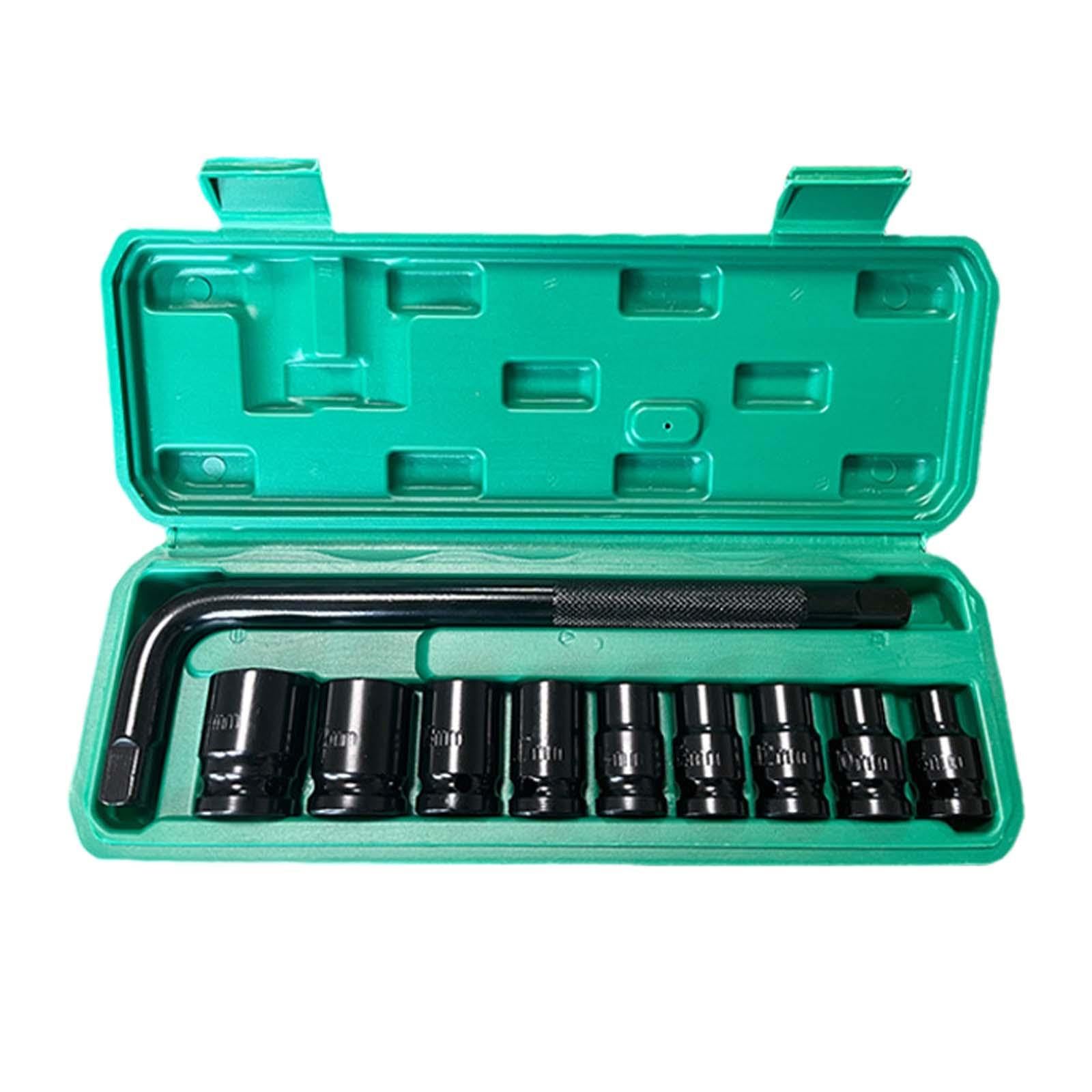 Klucz nastawny ze stali nierdzewnej, klucze nastawne szczękowe, 10 nasadek udarowych 1/2" 8 mm-17 mm ze schowkiem, stalowy klucz grzechotkowy
