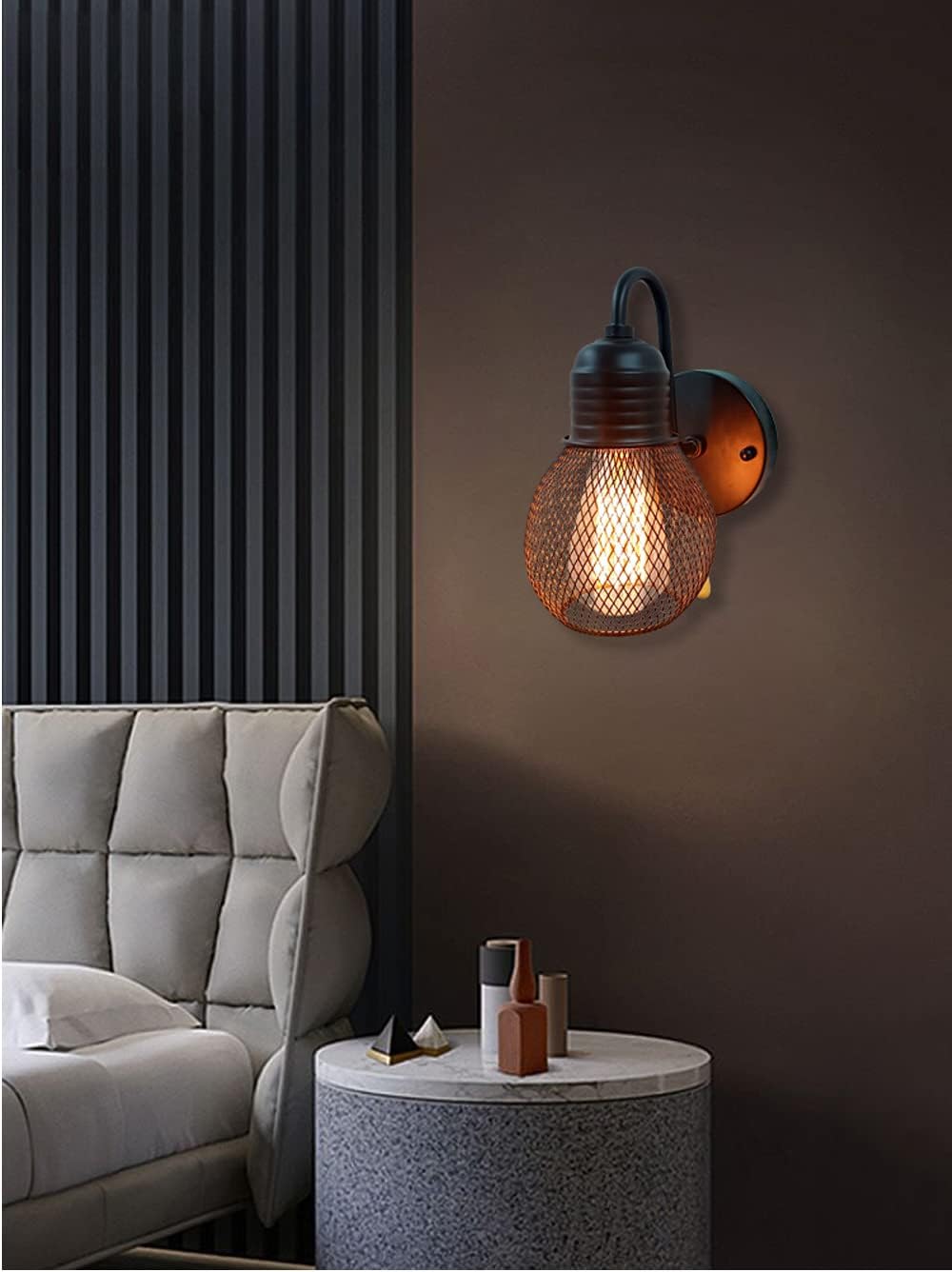 Black Wall Sconce with Pull Chain Switch,1-Light Wall Lamp,Industrial Farmhouse Wall Sconces for Living Room Bedroom Bathroom Kitchen Porch (12 cm Shade)
