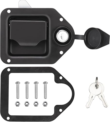 Loclink Reemplazo de cerradura de caja de herramientas para camión, pestillo de paleta de montaje empotrado estándar negro, cerradura de manija para