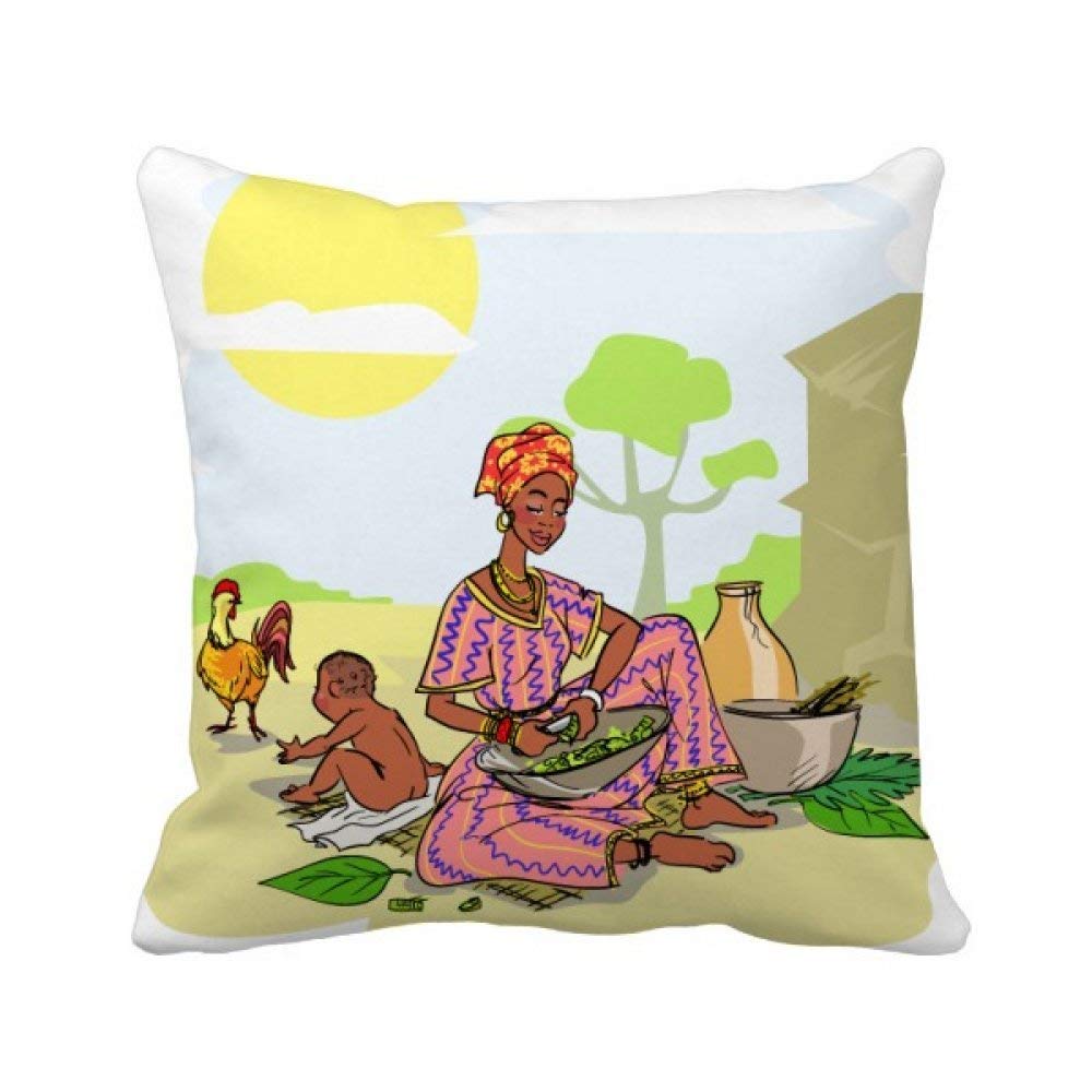 Housse de coussin carrée noire motifs totems africains pour decoration salon