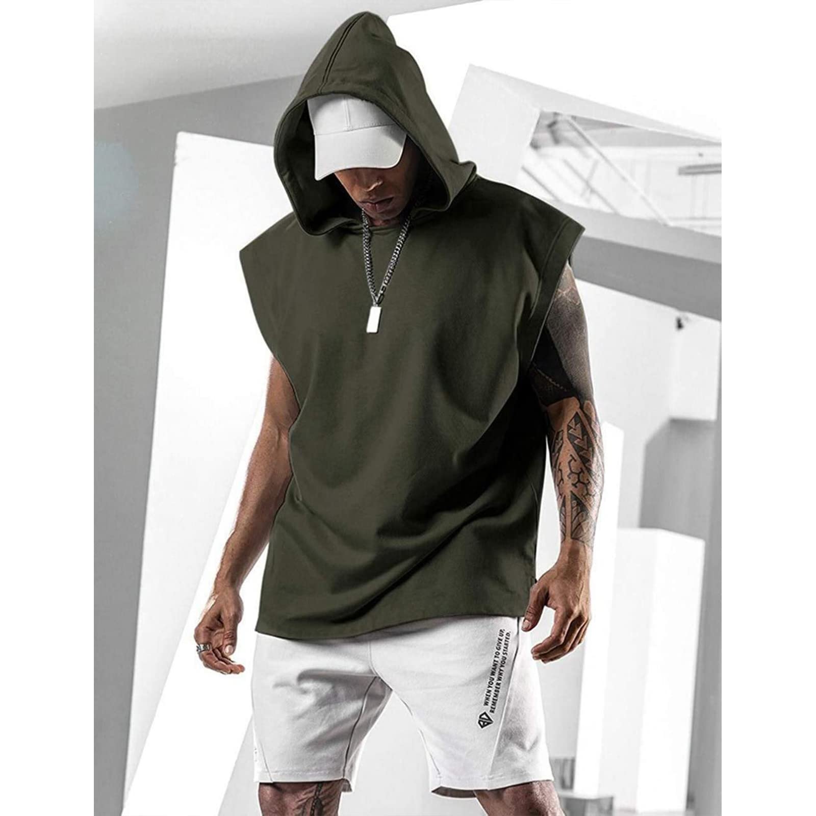 T-shirty z kapturem, okrągły dekolt, krótki rękaw, męskie, rozciągliwe, ponadwymiarowe, szybkoschnące, wygodne, lekkie