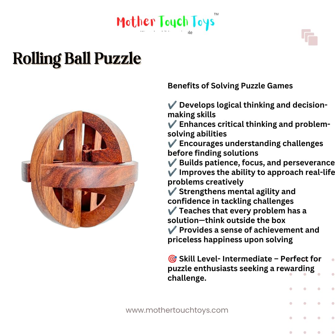 Mother Touch Wooden Rolling Ball Puzzle Toy – 3D Brain Teaser, Montessori Educational Wooden Toy for Kids & Adults. 1