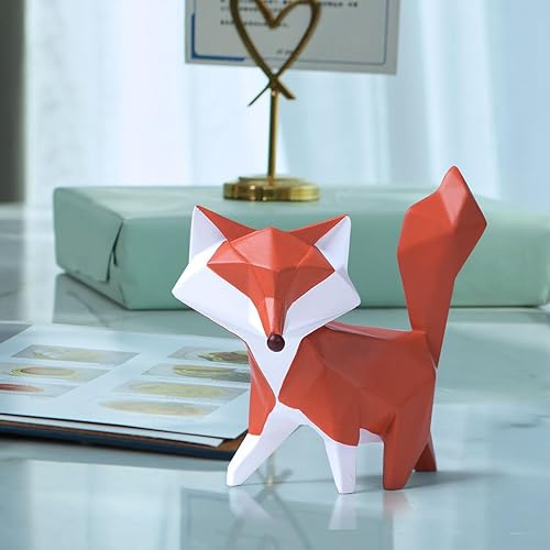 Miniatura 9 de HAUCOZE Figura de zorro para regalo de escultura geométrica, decoración de estatua de animales, regalos de poliresina, arte de 4.0 pulgadas