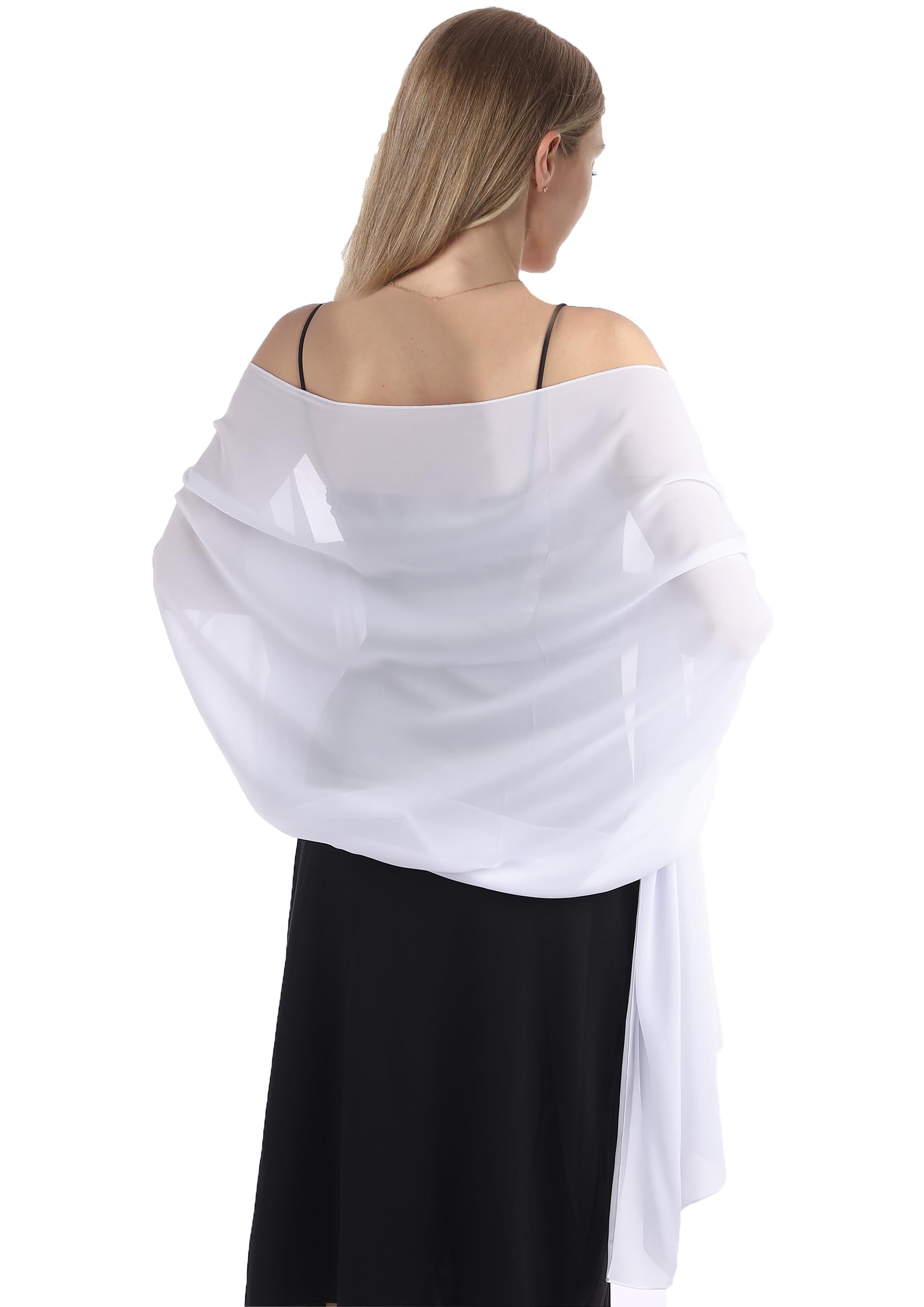 Hotshawl Shawl Scarve Wraps Soft Chiffon Lace Pashmina for Evening dresses on formal occasions, White(chiffon), One Size