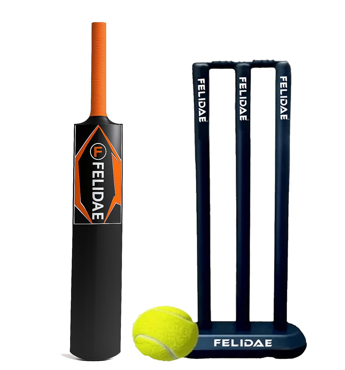FELIDAE (Size – 3) PRO Orange Kids Plastic Cricket Bat Kit (6 to 12 Years) 1 Tennis Ball / 1 Plastic Bat/Full Wicket Set for Kids