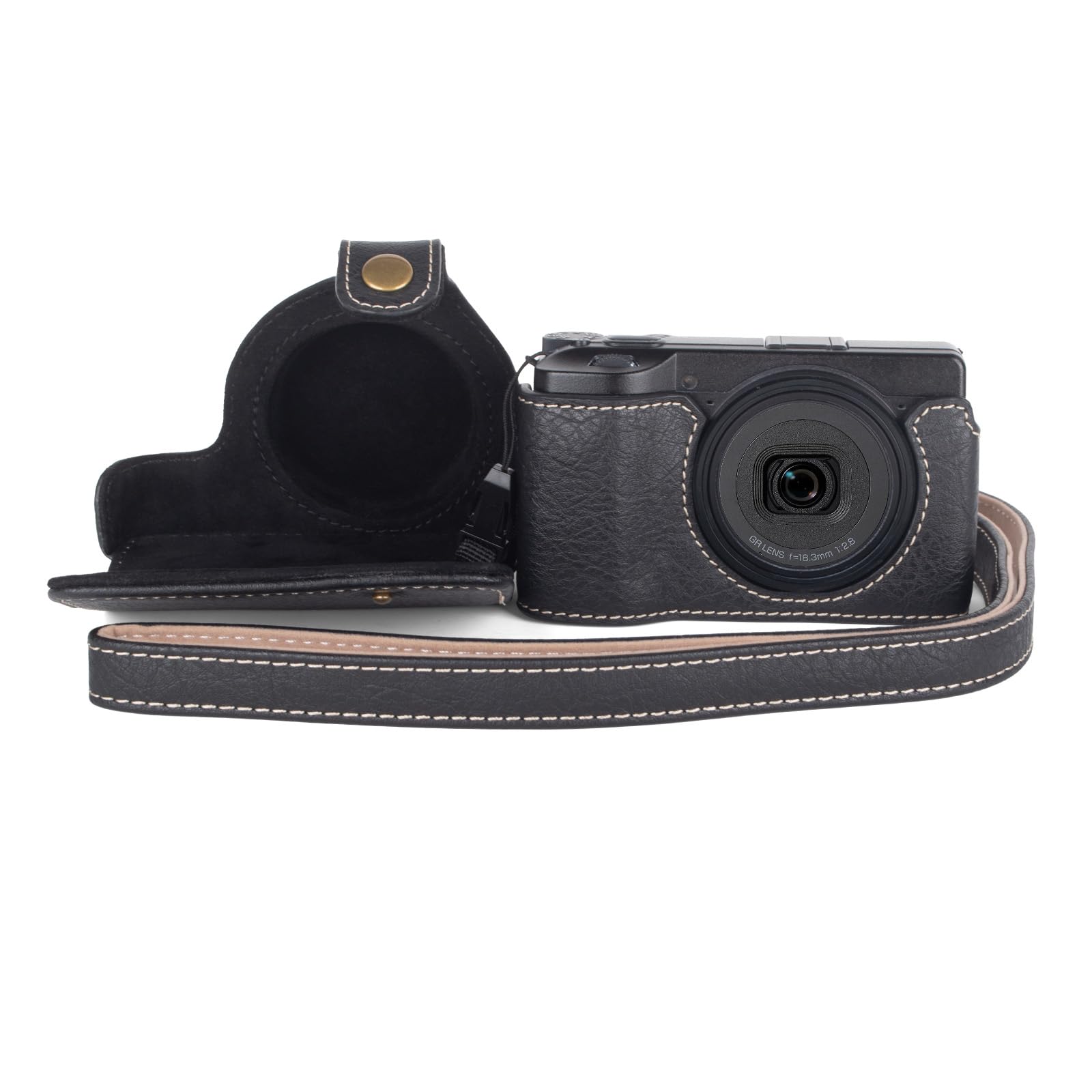 Rieibi Tasche für Ricoh GR III/GR IIIx/GR IV Kamera, abnehmbare PU Leder Schutzhülle für Ricoh GR Serie Kamera mit verstellbarem Schultergurt, Schwarz
