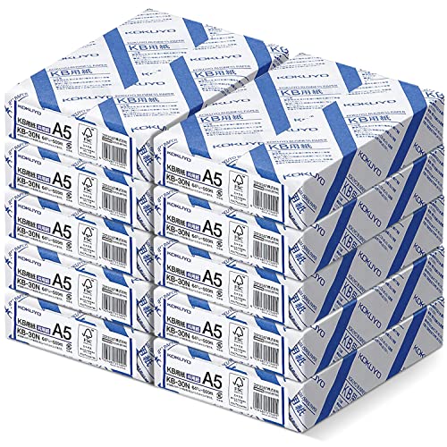 Image of Kokuyo A5 KB Paper 5.83 x 8.27 in, 10 Reams (5000 Sheets), 80 Bright White Copy Printer Paper in Office /School /Home - 17 lb /64gsm Jam-Free Perfect for Printing, FSC Certified (KB-30N)