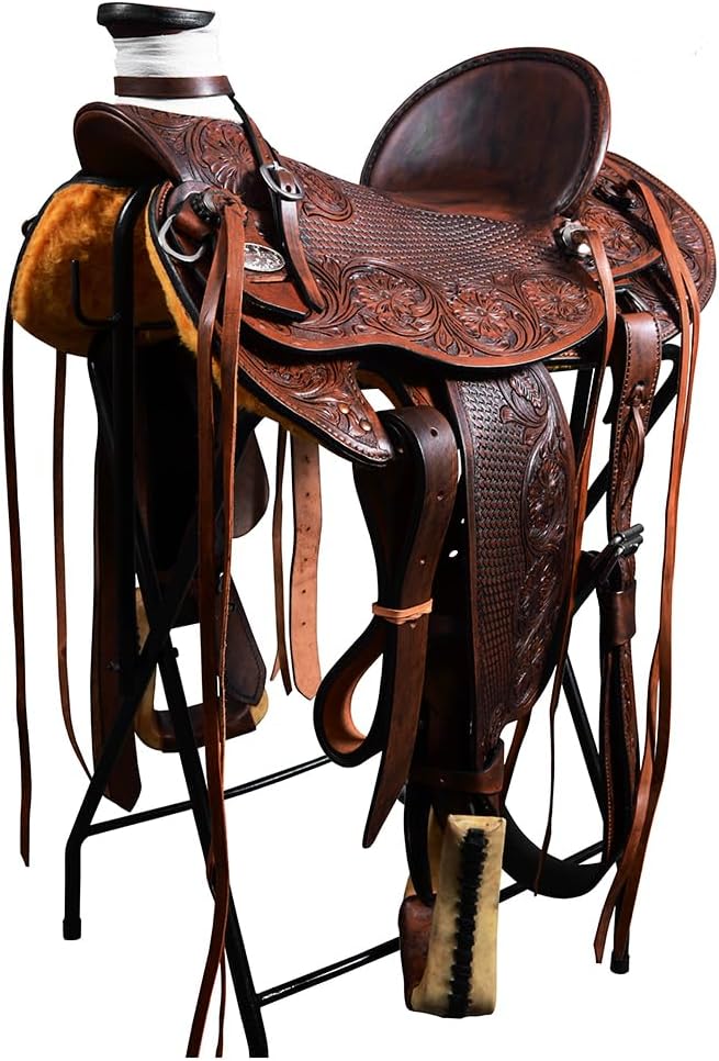 HILASON Western Horse Wade Saddle American Leather Ranch Roping Dark Brown | Hand Tooled & for Horses