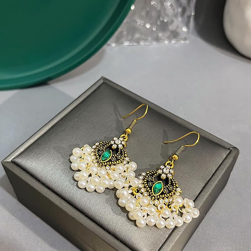 Unique Fashion Bohemian Vintage Chandelier Dangle Drop Earrings Pearl Flower Beads Geometry Hook Earrings for Women Retro Statement Jewelry Gifts - Image 6