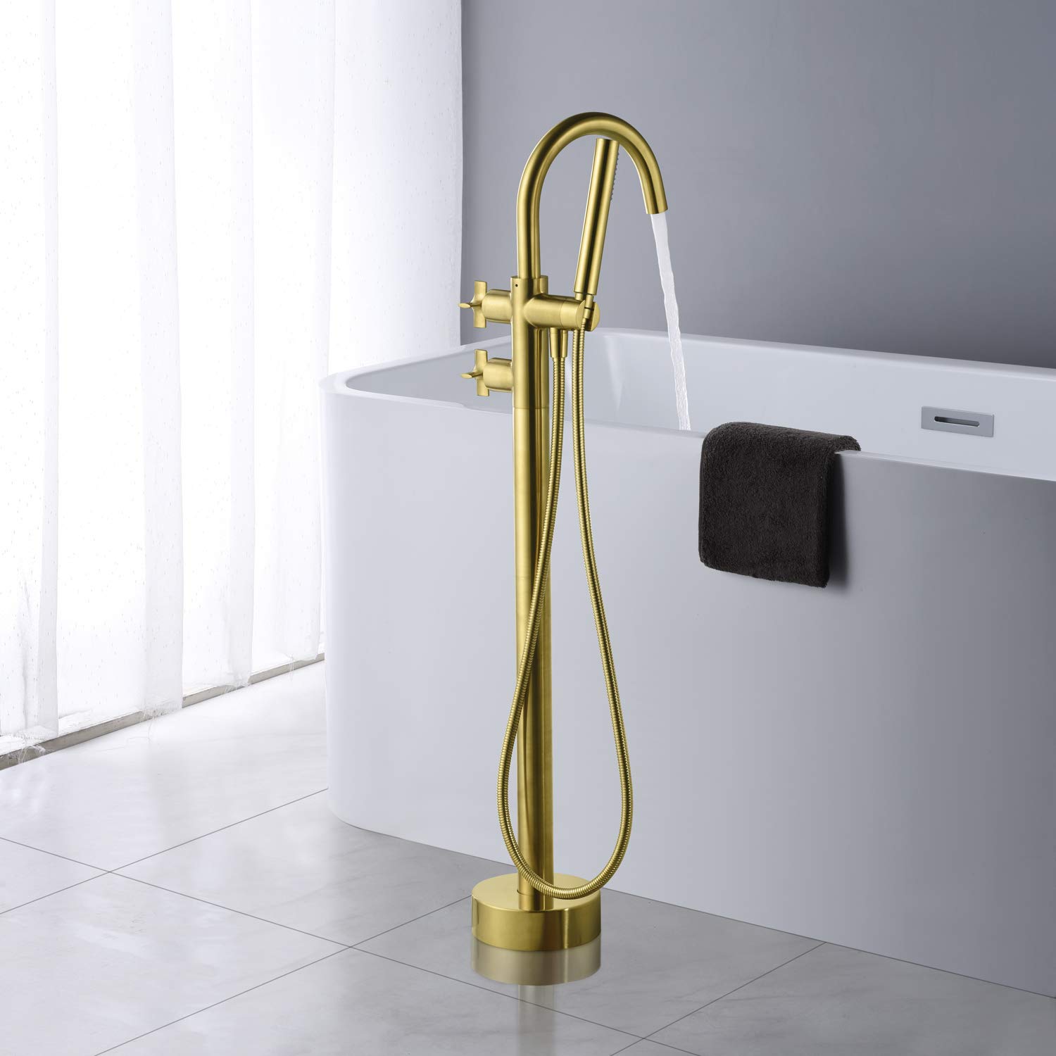 Artiqua Freestanding Tub Filler Bathtub Faucet Brushed Gold Floor Mount