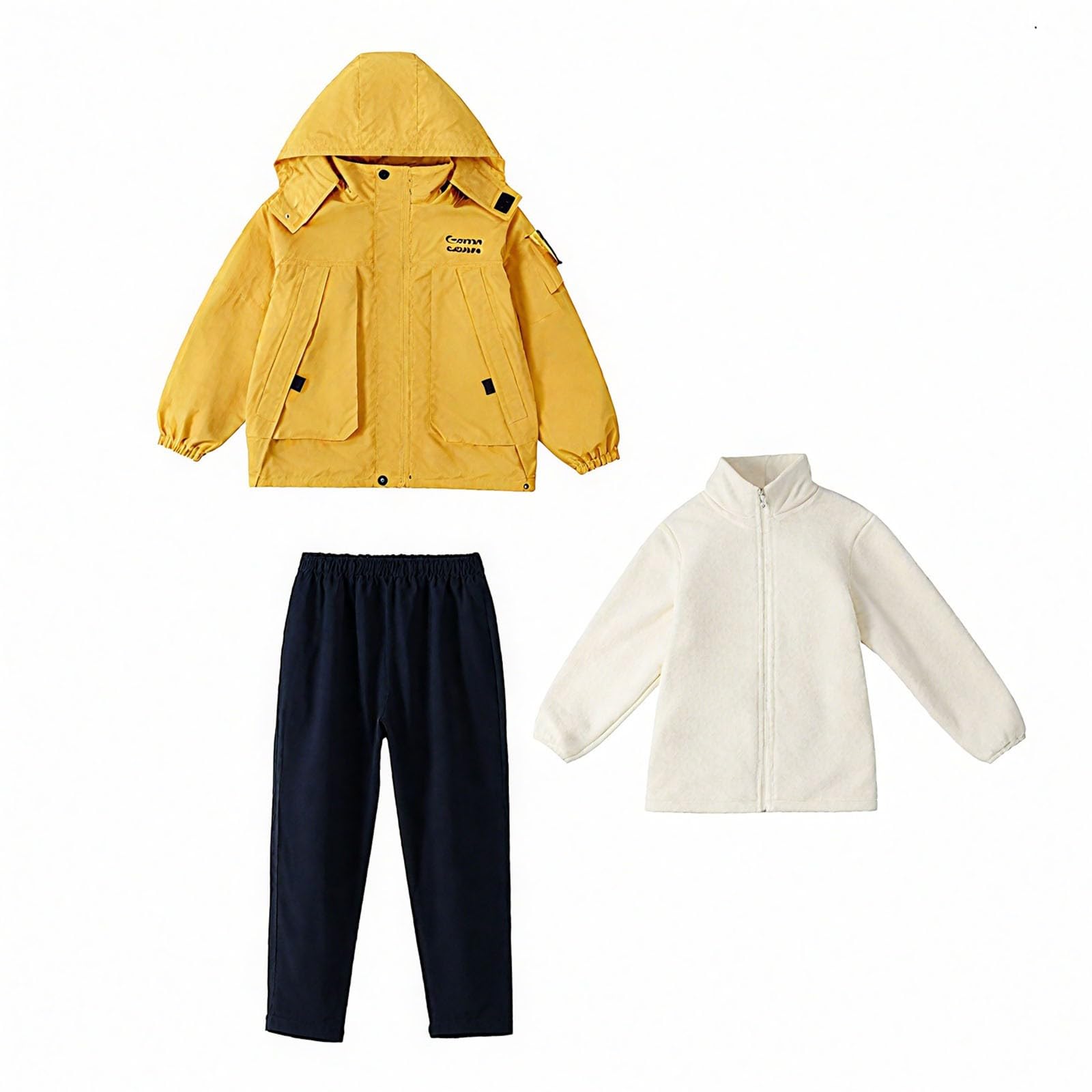Conjunto de chaquetas y pantalones impermeables para niños y niñas, 3 piezas con chaquetas de forro polar, traje de charco todo en uno, ropa de lluvia al aire libre, clima húmedo 3-15 años