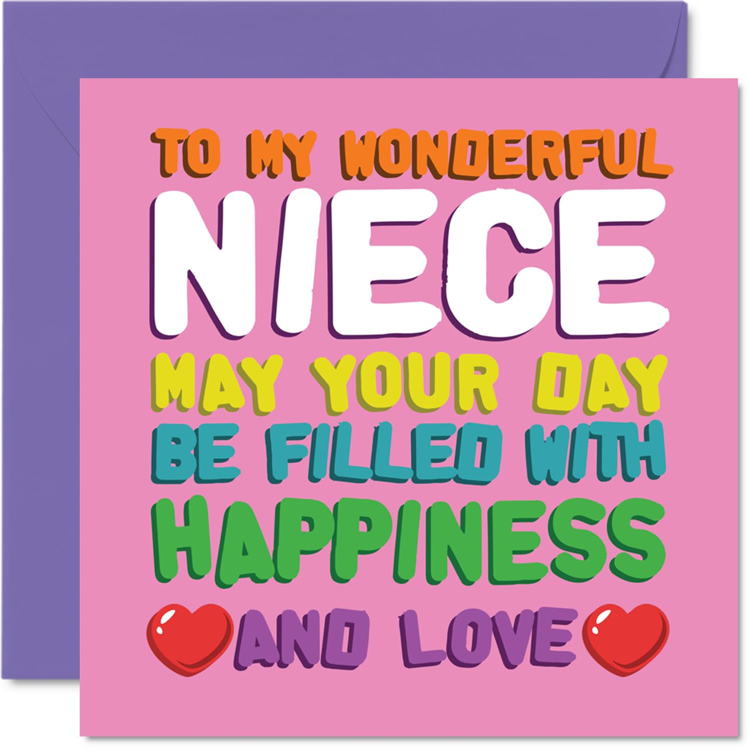 Niece Birthday Card - Happiness And Love - Happy Birthday Card for Niece from Auntie Uncle, 145mm Happiness And Love Bday Greeting Cards