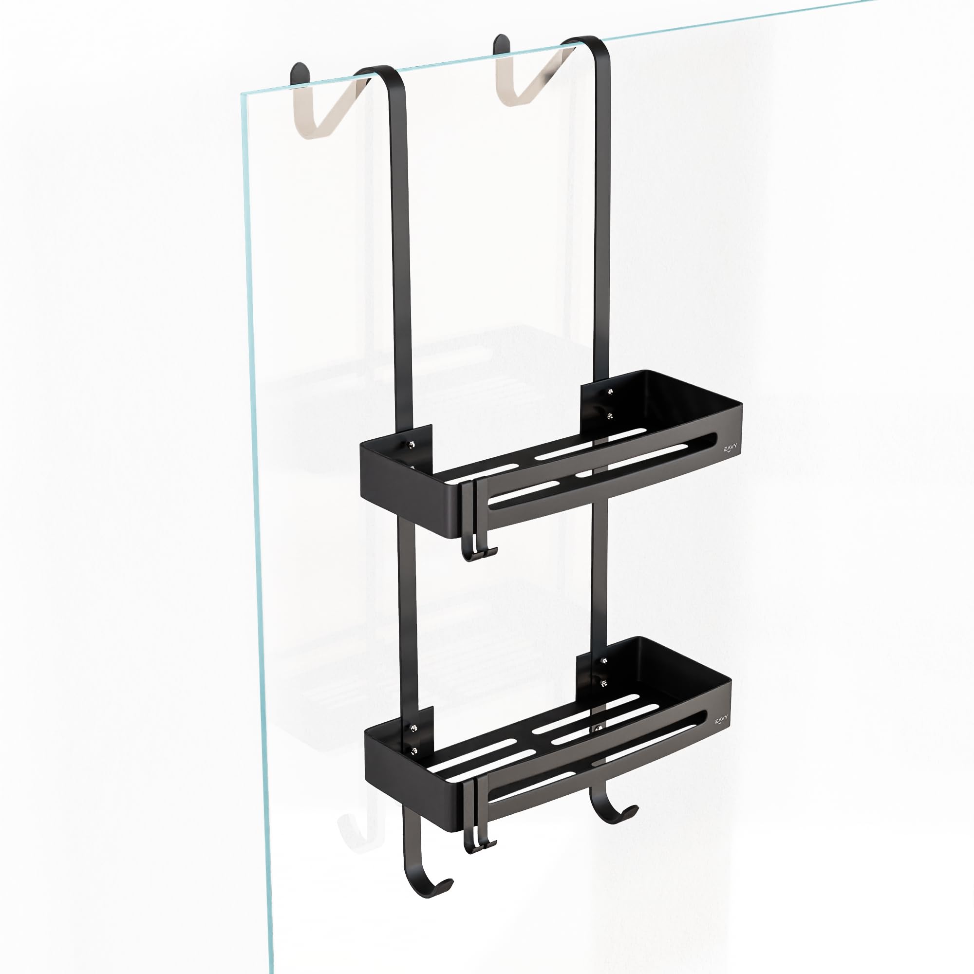 Étagère de douche 2 niveaux noir mat EAVY en acier inoxydable sans perçage
