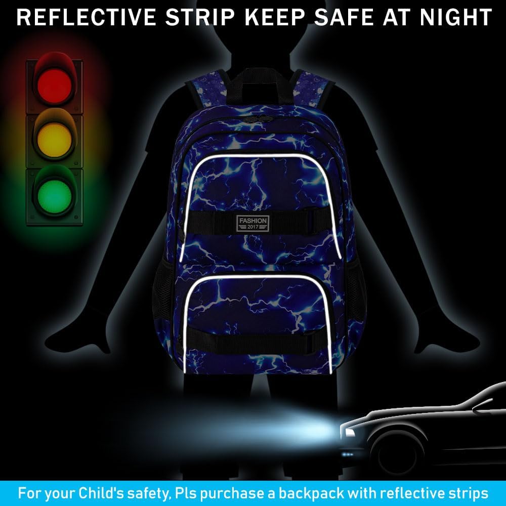 AGSDON Laptop Backpack, 17 Inch School Bag College Bookbag, Anti Theft Daypack Bags and Lunch Bag Set, Water Resistant lightning Backpacks for Teens Boys Men Students(Blue) - Image 2