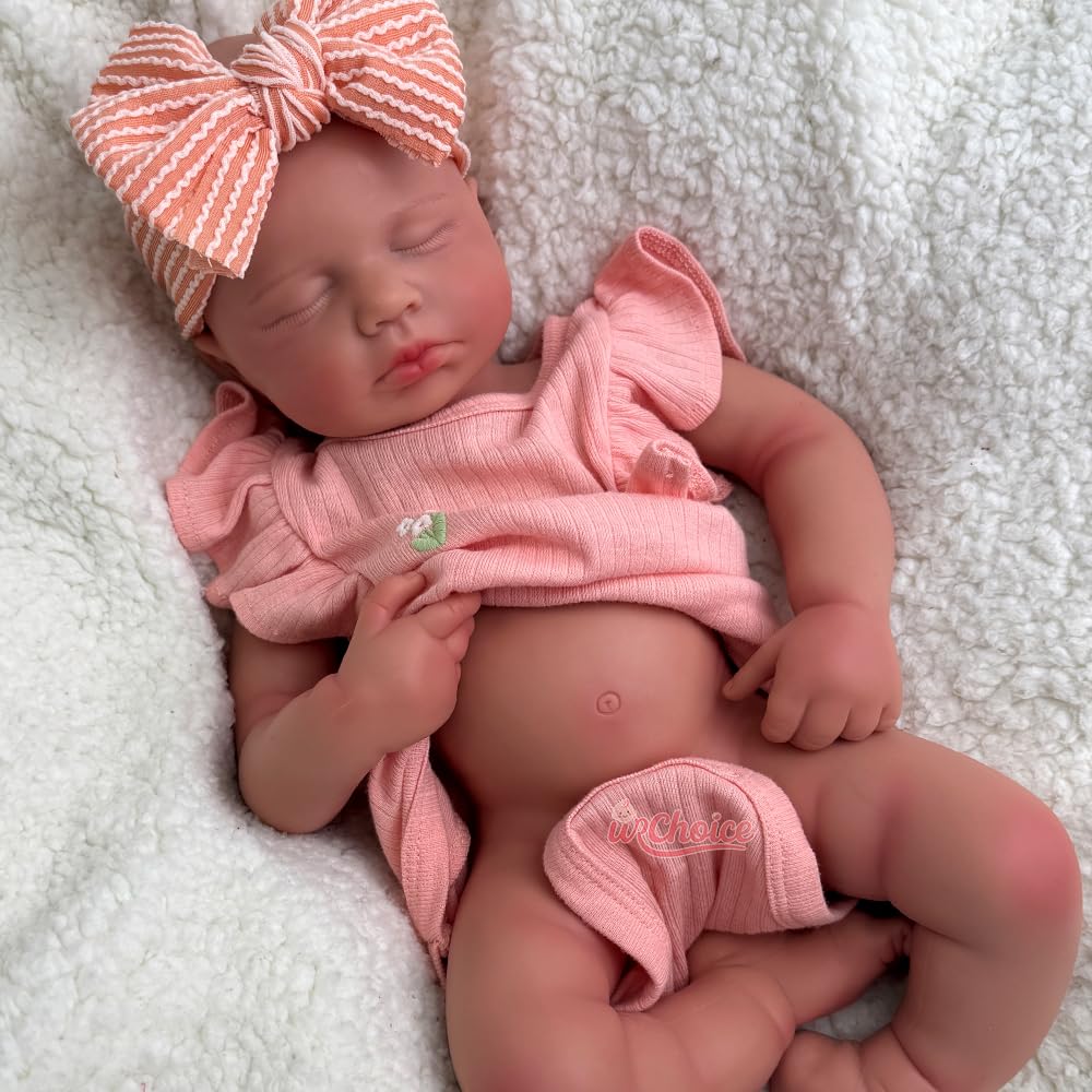 Oppaionaho Lifelike Reborn Baby Dolls Silicone Full Body 20 Inch Tan Sleeping Newborn Baby Doll Real Life Anatomically Correct Handmade Gift (Girl)