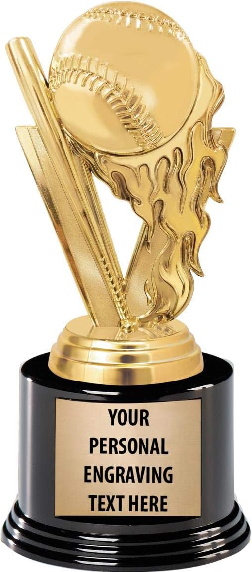 Crown Awards Softball Trophies with Custom Engraving, 7.25" Personalized Gold Fireball Softball Trophy On Deluxe Round Base