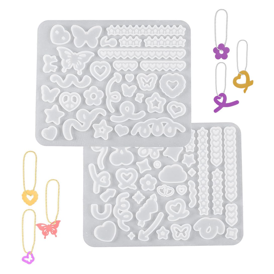 Koonafy 2 Pcs Jewelry Pendant Moulds Silicone Mould, Butterfly Star Flower Heart Shape Jewellery Moulds Silicone Epoxy Resin Earring Making Kit DIY Necklace Drip Accessories Molds