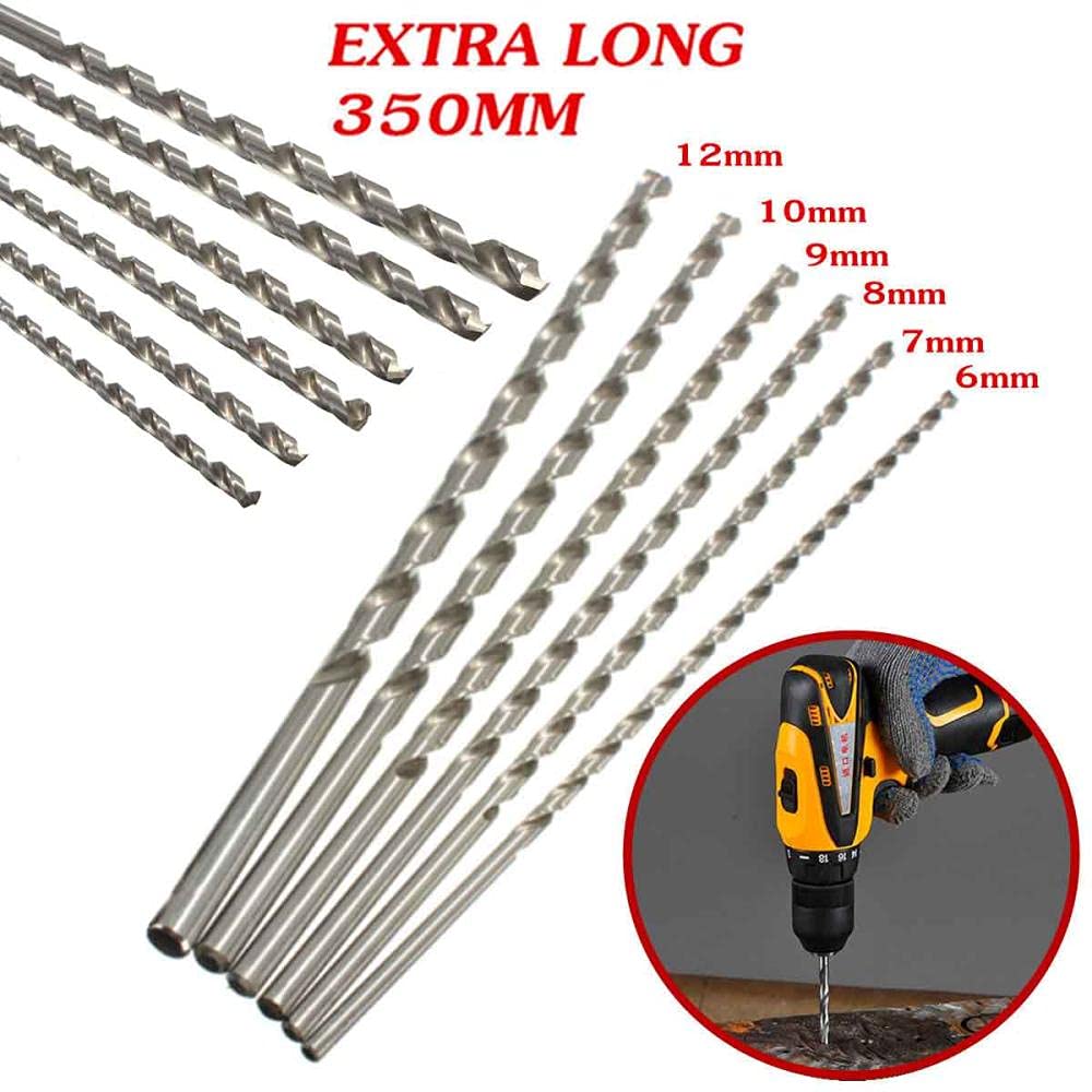 Twist Bohrer 6/7/8/9/10 / 12mm Durchmesser extra langer HSS Hacken Schaft Schnecke Spiralbohrer Set 350mm
