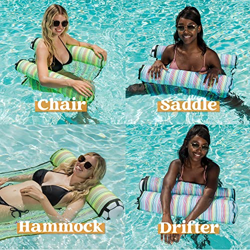 2 Sets 4-In-1 Hammock Inflatable Pool Float With Air Pump, Premium Swimming Pool Lounger, Multi-Purpose Pool Hammock (Saddle, Lounge Chair, Hammock, Drifter), Water Hammock Lounge #TOP2