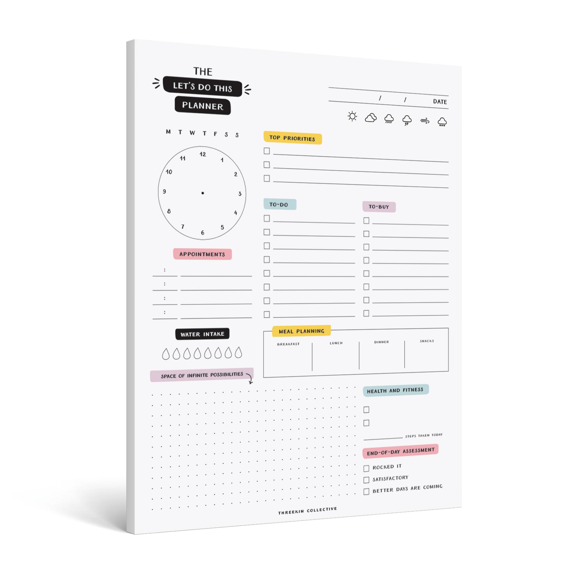 ThreeKin Let's Do This Daily Planner - 8.5"x11", 50 Tear-Off Sheets, Motivational Design, Goal Setting, Time Management, To-Do Lists, Productivity Organizer, Perfect for Home, Office, Students, Work